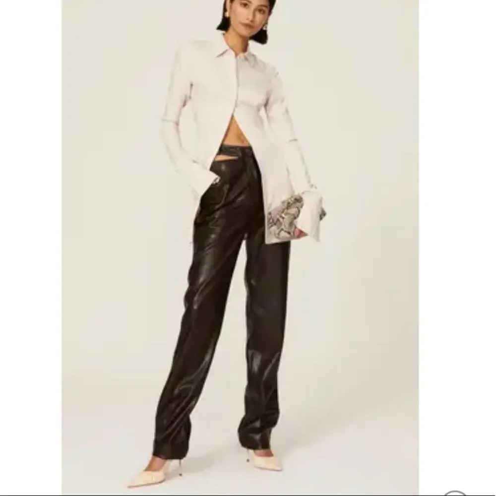 Jonathan Simkhai Amelia brown leather cutout high waist straight pants - Picture 2 of 14